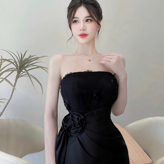 Váy 2 dây tapta phối tơ nhún eo ren