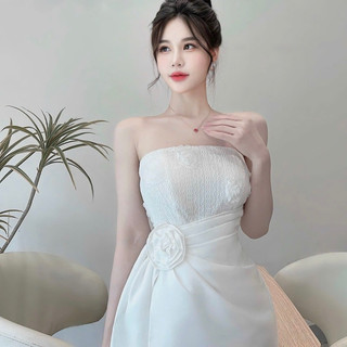 Váy 2 dây tapta phối tơ nhún eo ren