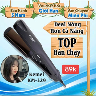  Máy Duỗi tóc Kemei Bản To,Máy ép tóc thẳng,Máy Là uốn tóc cong đa năng KM329 có chỉnh nhiệt tạo kiểu 