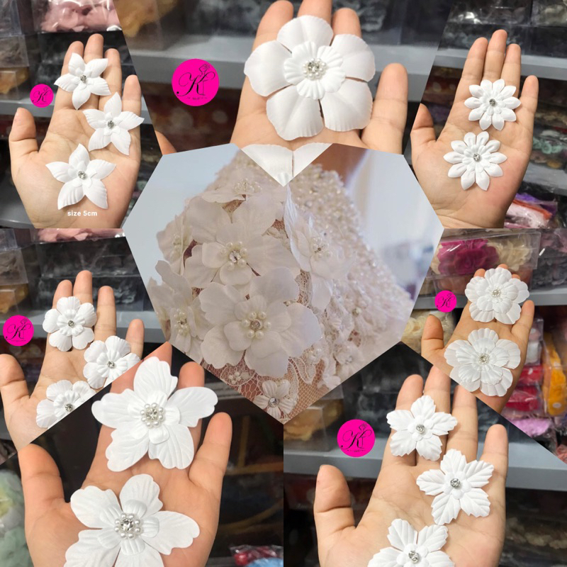 Hoa cánh lụa kết nhuỵ đá pha lê đính áo váy( túi 10 hoa)