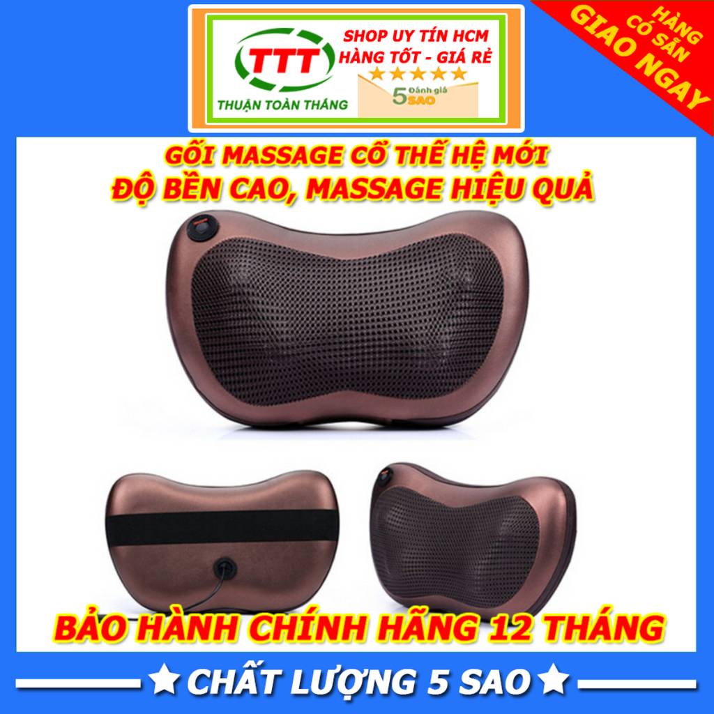 Gối massage Loại 1 hồng ngoại 8 bi, gối massage cổ vai gáy cao cấp chính hãng