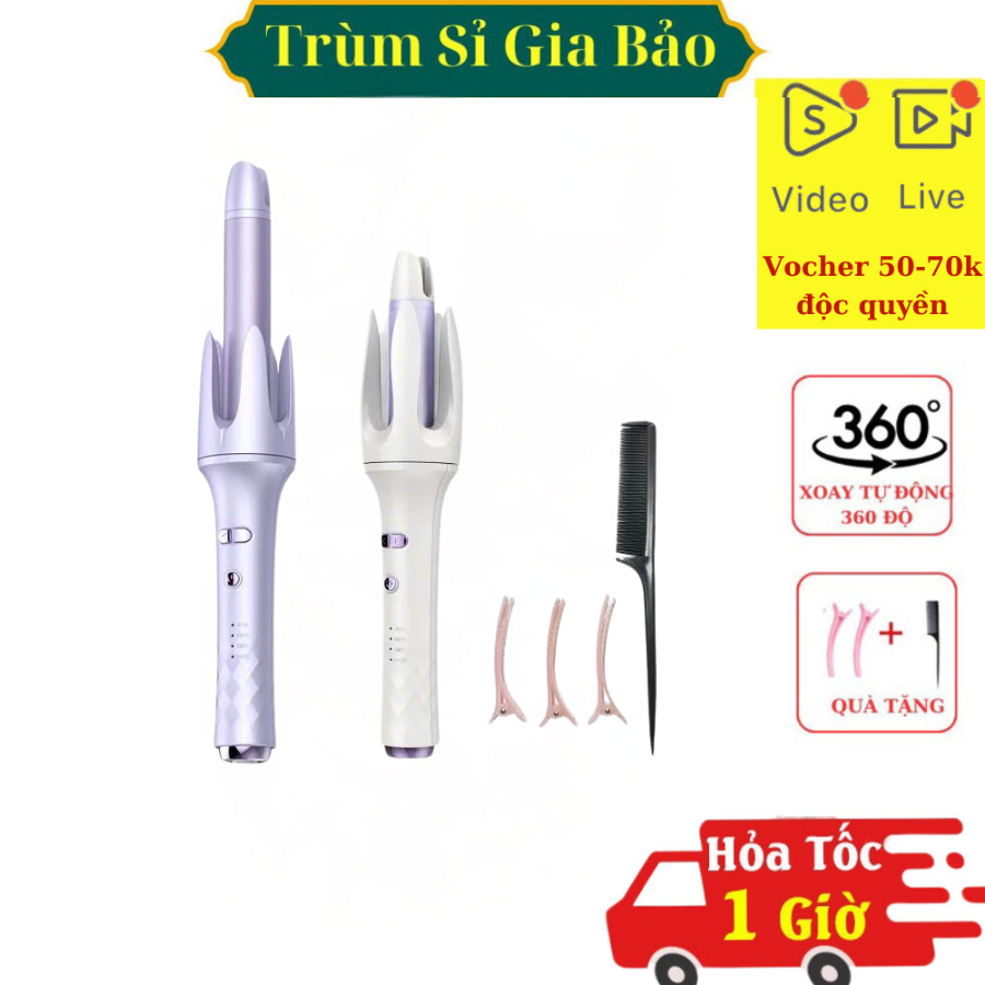 Máy Uốn Tóc Xoăn Tự Động HAZAMJ, Máy Làm Tóc 5in1 xoăn lơi, chống bỏng, uốn phồng, hippie, sóng nước size 28mm