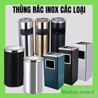 🗑️Thùng rác Inox gạt tàn thuốc tròn, Thùng rác gạt tàn văn phòng