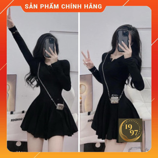 (Sale+Tặng Quà) Đầm Body Váy Body Nữ Dài Tay Dáng Xoè Cổ Tròn Phối Cúc Chất Thun Gân Tăm Siêu Xinh_TIỆM 1997