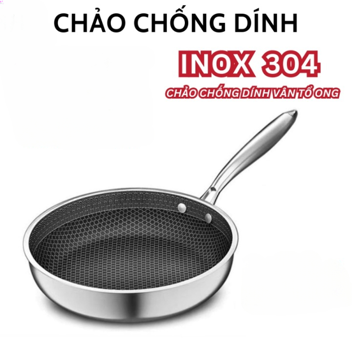 Chảo Chống Dính Vân Đá Tổ Ong Inox 304, Dùng Được Tất Cả Các Loại Bếp, Kích Thước 28cm - 32cm.