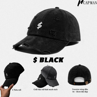 Mũ lưỡi trai jean wash rách màu đen CAPMAN RECKLESS CM20, Mũ rách Unisex màu Xám, màu Đen