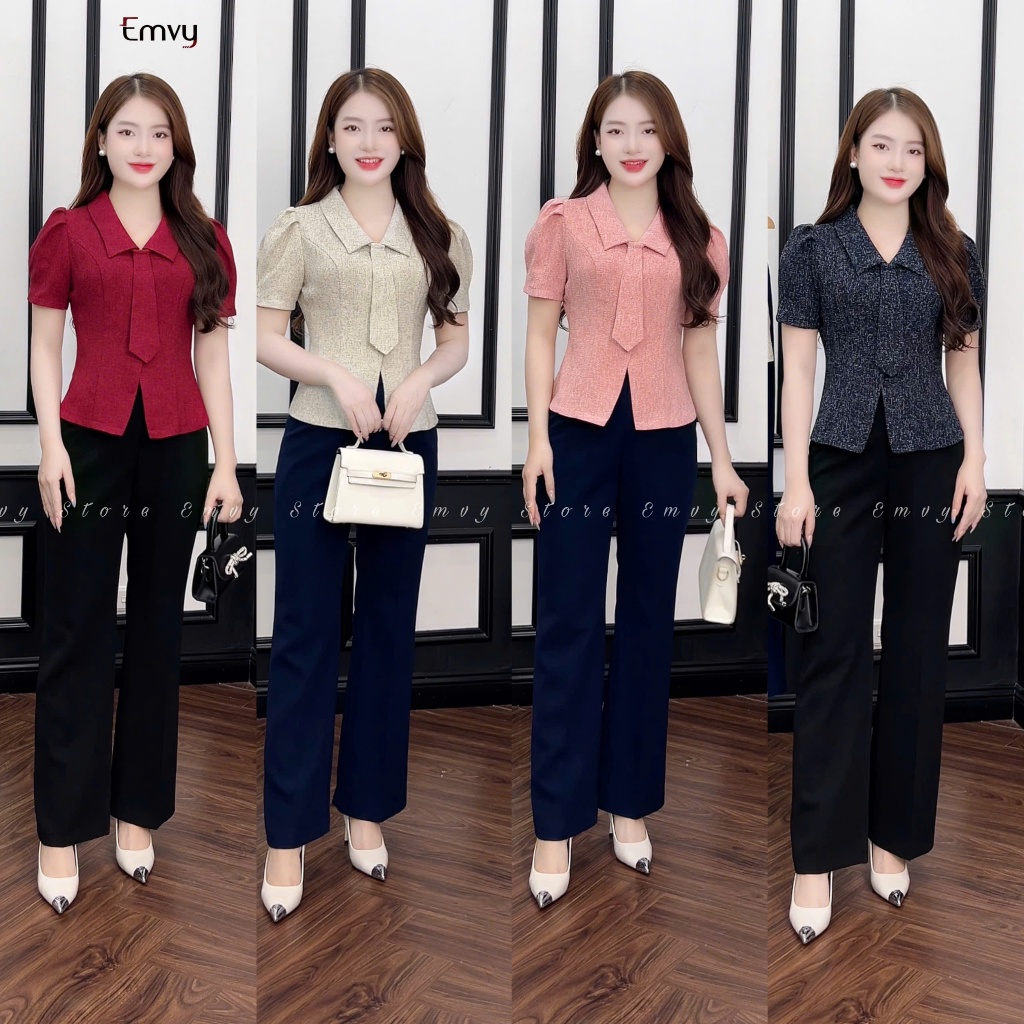 Áo sơ mi nữ công sở thiết kế phối cổ sang trọng Emvy Fashion H54 quần âu q51