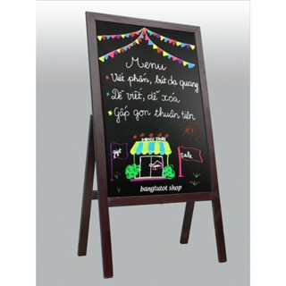 Bảng đen chân gỗ gấp 60 x120cm - Bảng menu nhà hàng cafe (Tặng bút dạ quang, hộp phấn màu)