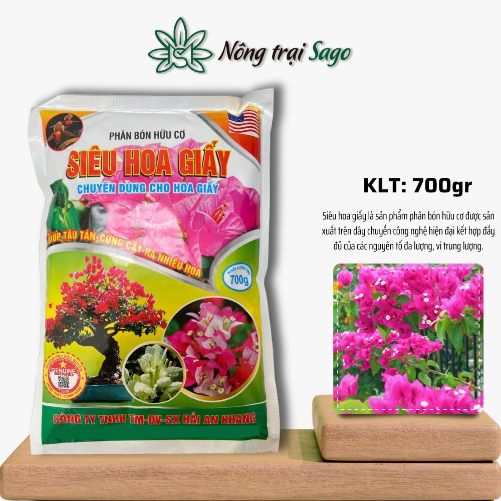 Phân bón Hữu Cơ Siêu Hoa Giấy (túi 700gr) - Kích ra hoa, nở đồng loạt, rực rỡ, lâu tàn, cứng cây - Nông Trại Sago