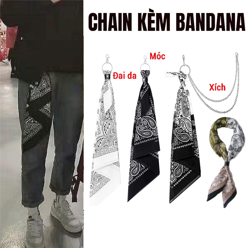 Khăn vuông bandana thời trang kèm Móc treo và xích theo lựa chọn (Song An Eco)
