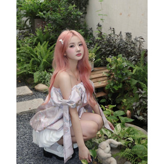 Brand Cherie - JOLIE TOP Áo trễ vai tay nơ hoạ tiết in nổi ánh nhũ