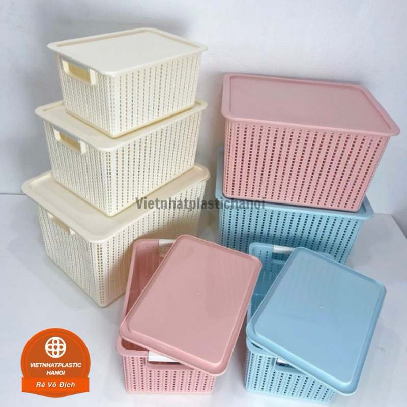 (Có VAT) Rổ đan mây đựng đồ đa năng 3 size nhựa Việt Nhật (3415), Giỏ đựng quần áo, dụng cụ nhà bếp