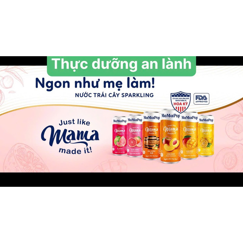 NƯỚC TRÁI CÂY SPARKLING MAMAPOP 330ml - NGON NHƯ MẸ LÀM DATE T6/2026