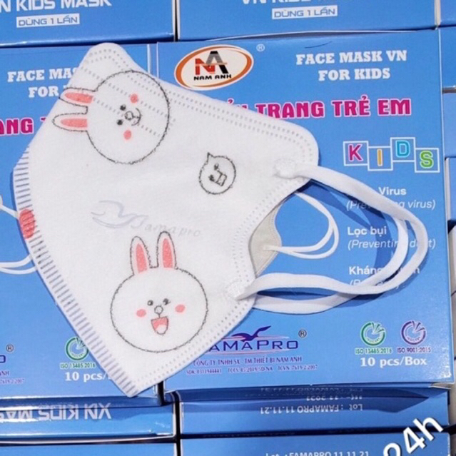 ✅ [ Hộp 10 cái ] Khẩu trang y tế cho bé 5D mask , N95 VN95 Famapro Nam Anh Hình Thỏ Hồng