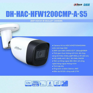 Camera DAHUA DH-HAC-HFW1200CMP-A-S5 / HAC- HFW1200CLP-IL-A có màu có micro, chính hãng