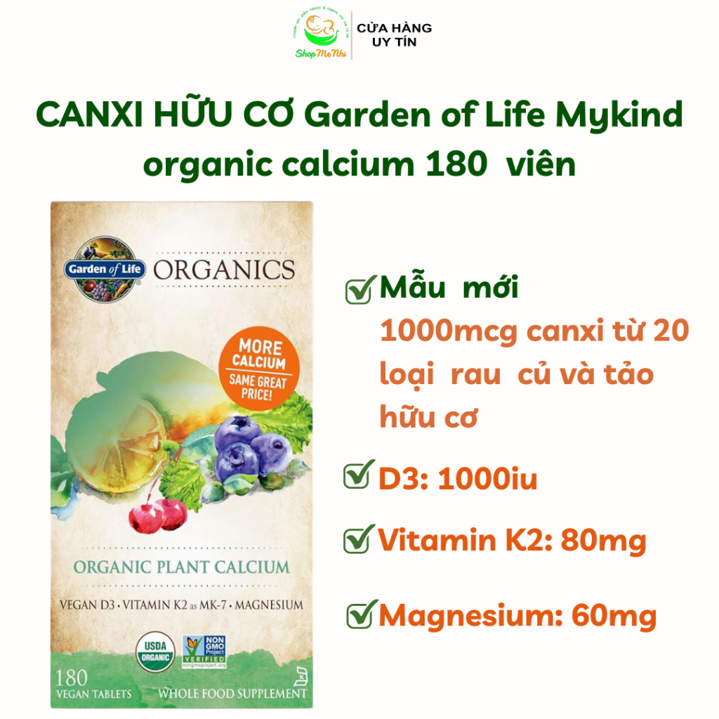  Canxi hữu cơ Mykind garden of life 180v- organic plant calcium. 