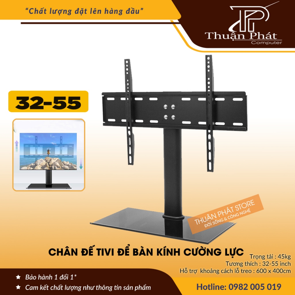 Chân đế tivi đa năng - 32 - 55 inch - Chân tivi để bàn mặt kính cường lực - Model: DZ55