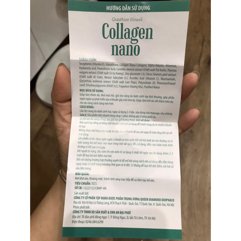 Lăn khử mùi hôi nách GLUTATHION ETINAXIL COLLAGEN NANO giữ khô thoáng giúp khử mùi diệt khuẩn hết hôi nách hiệu quả 50ml