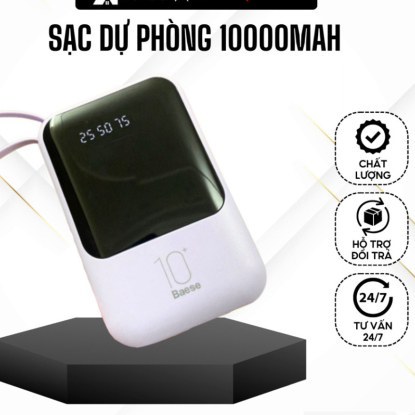 Sạc dự phòng Baese 10000mah, sạc nhanh pin mini dung lượng lớn có sẵn nhiều dây sạc tiện dụng  HOT