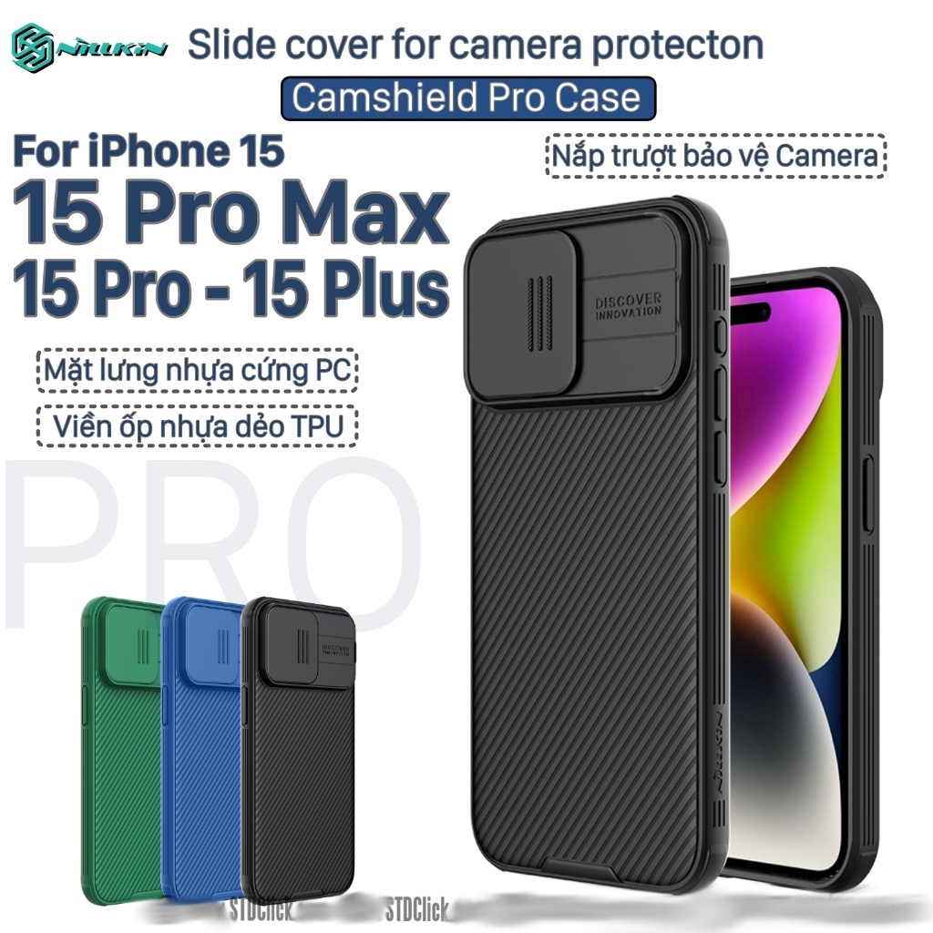 ỐP LƯNG IPHONE 15 PRO MAX - 15 PRO - 15 PLUS - 15 và IPHONE 14 PRO MAX NILLKIN CAMSHIELD PRO NILLKIN