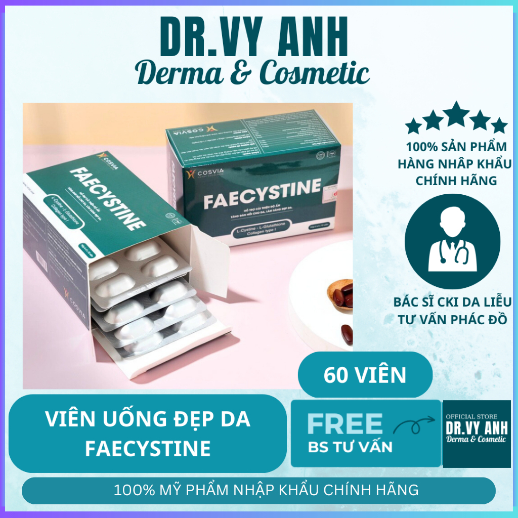 [HÀNG CÔNG TY] Viên uống trắng da giảm mụn cho da dầu, da sạm, lên mụn, thâm mụn FAECYSTINE hộp 60 viên BSVYANH