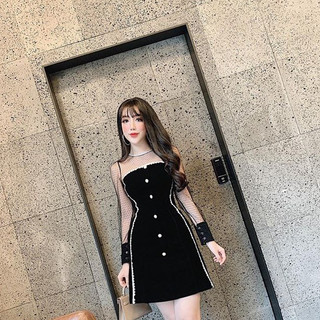 váy nhung cứng pha ren cúc ngọc
