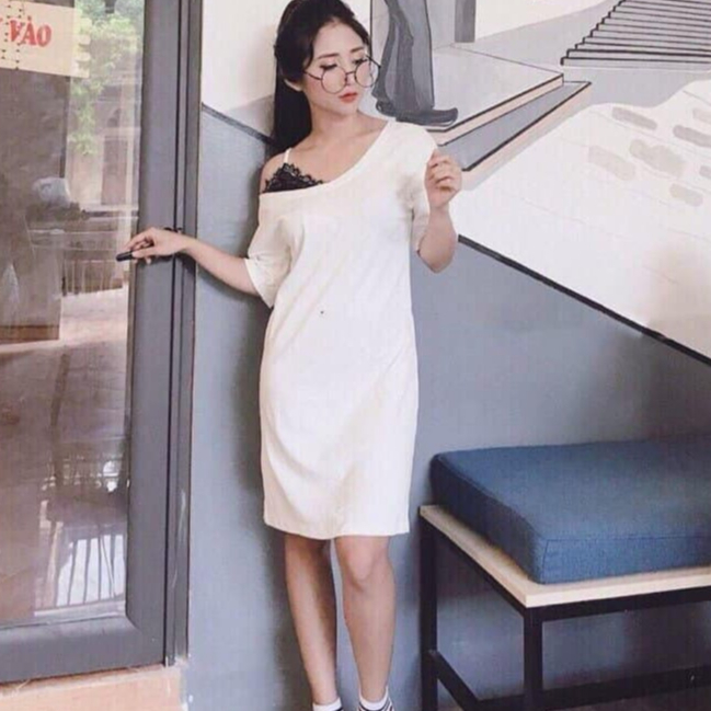 Váy dây cotton phối ren