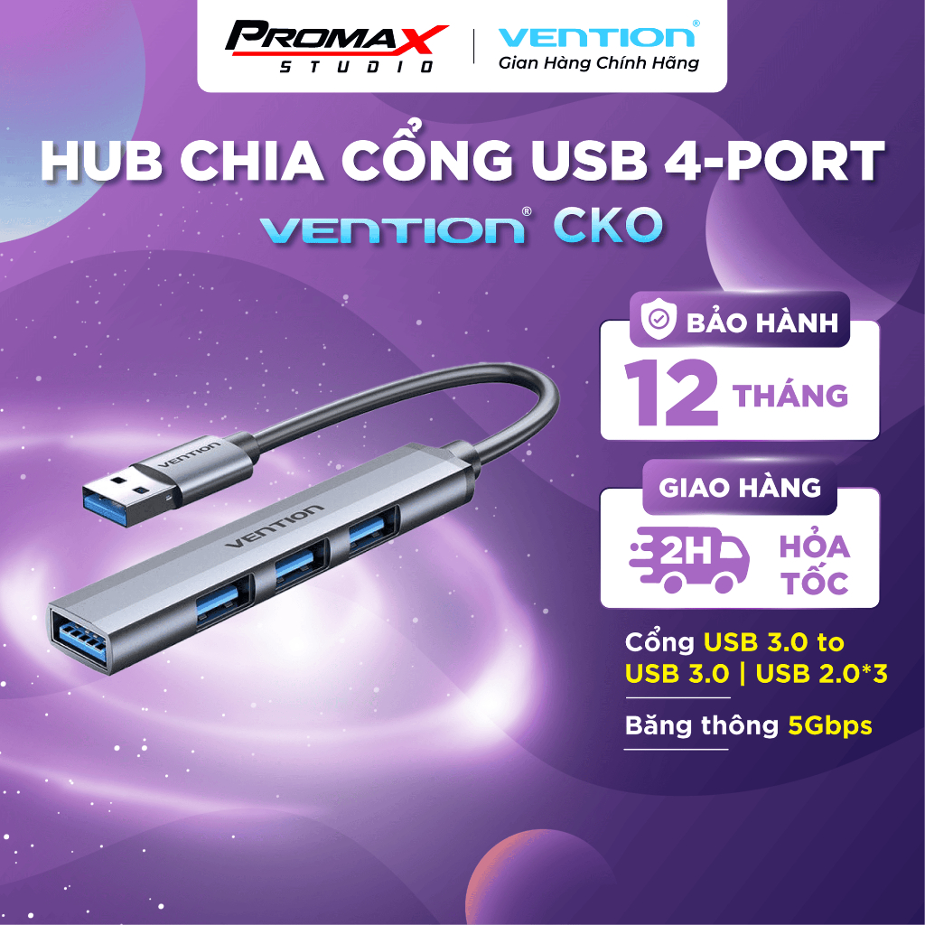 HUB Chia Cổng USB 4-Port Ultra-Slim Mini VENTION CKO (USB 3.0 to USB 3.0/USB 2.0*3)