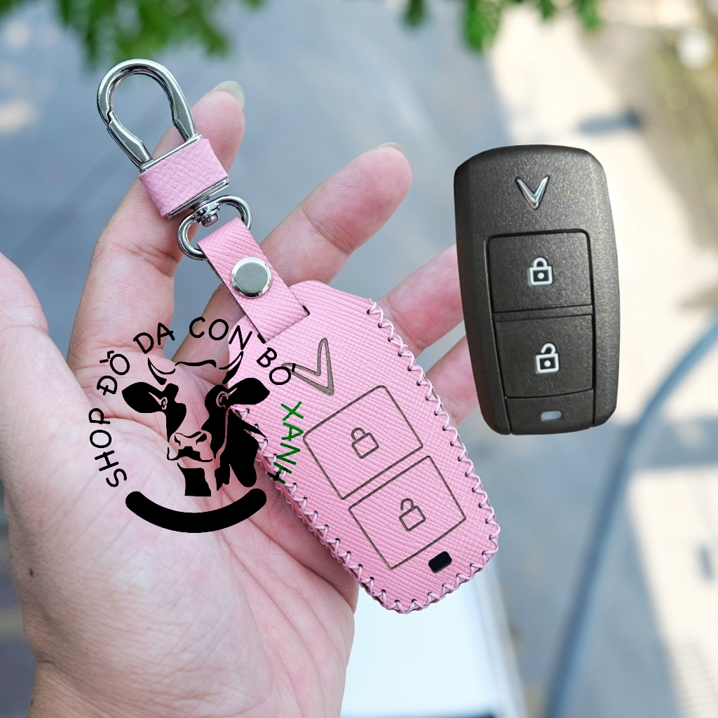 Bao da chìa khoá Vinfast VF3 xe điện VF 3 handmade da thật 004b