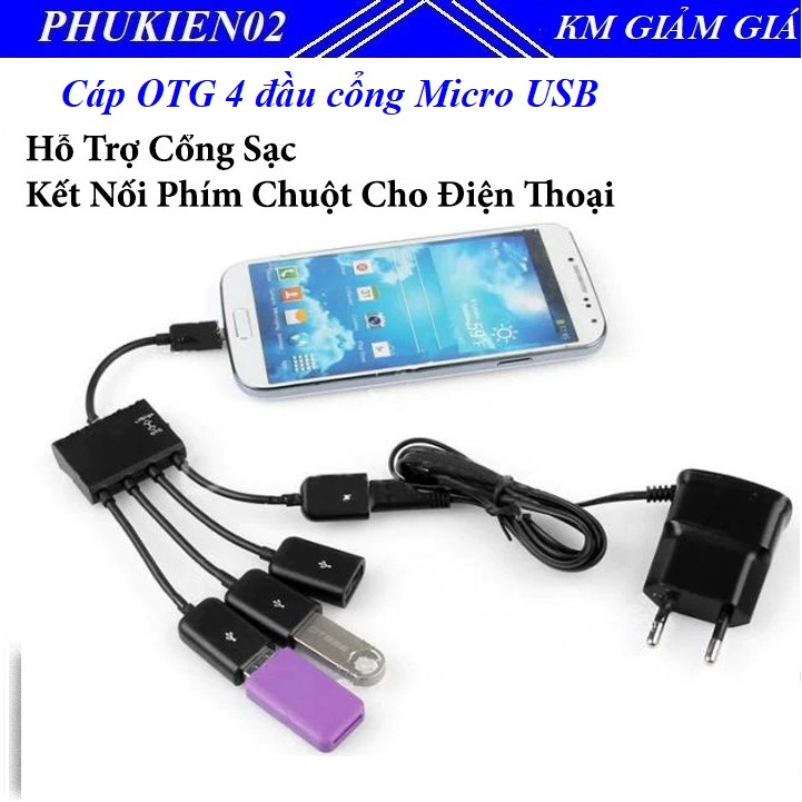MICRO USB HUB OTG 4 IN 1 KẾT NỐI ĐIỆN THOẠI, TABLE ANDROID