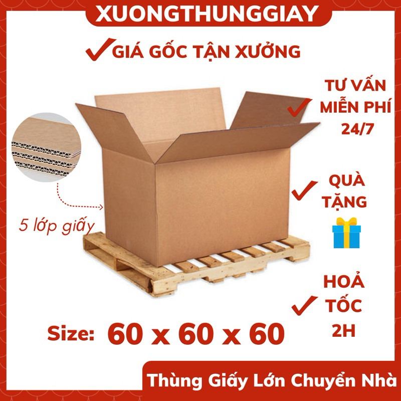 (Ship hỏa tốc) Thùng giấy lớn chuyển nhà 60x60x60, 70x70x70, 80x80x80 5 lớp, đóng gói tủ lạnh, máy g