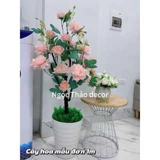 cây hoa mẫu đơn giả cao 1m, cây hoa giả trang trí, cây giả decor
