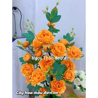 cây hoa mẫu đơn giả cao 1m, cây hoa giả trang trí, cây giả decor