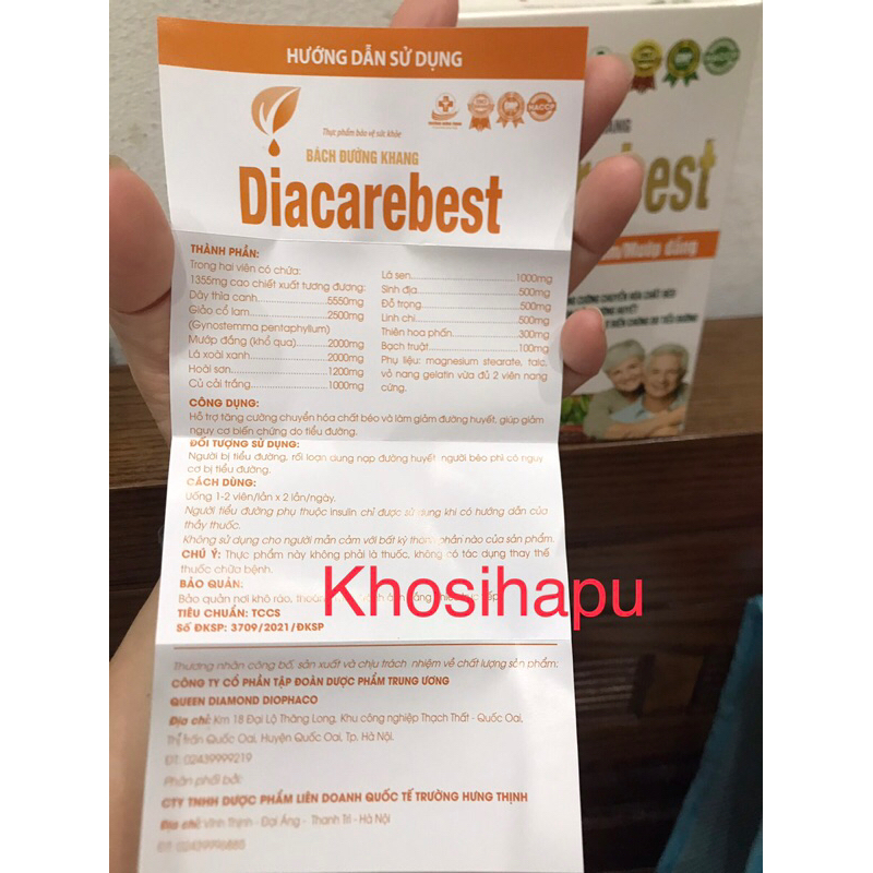 Viên uống Bách đường Khang Diacarebest hỗ trợ giảm chỉ số tiểu đường thành phần thảo dược an toàn hiệu quả 60 viên