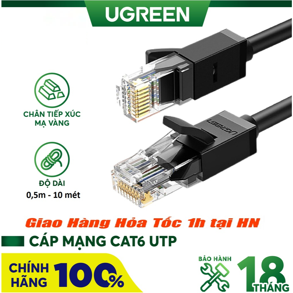 Dây Cáp Mạng 2 đầu đúc sẵn Cat6 UTP UGREEN 20158 20159 20160 20161 20162 20163 20164 Dài 0,5m đến 10
