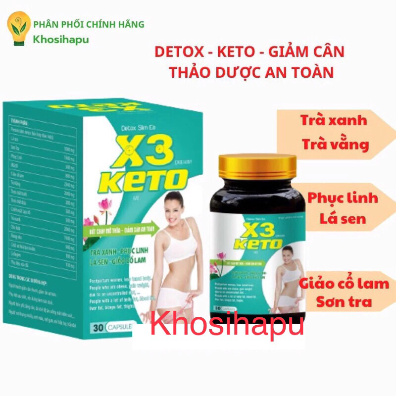 Viên uống thảo mộc Detox X3 Keto giảm cân an toàn đốt cháy mỡ thừa lấy lại dáng vóc sau sinh eo thon gọn chính hãng 30v