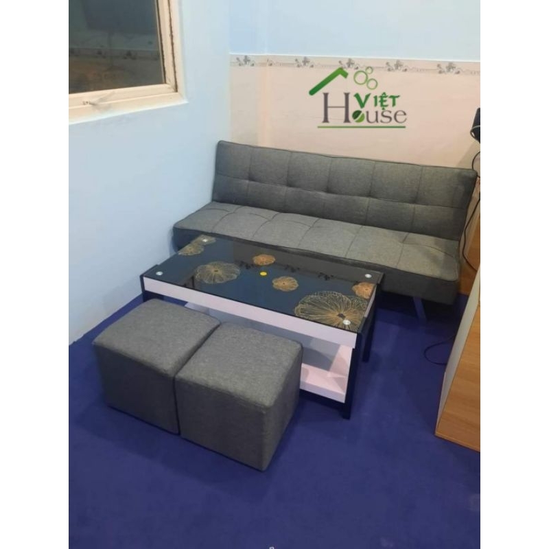 Bộ Sofa bed 1m7 + 2 đôn + 1 bàn trà KCN2T (Freeship nt HCM, DA, BH)
