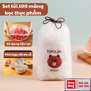 Túi 100 màng bọc thực phẩm bo chun đa năng hình gấu an toàn vệ sinh bảo quản
