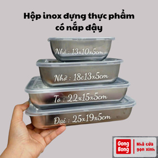 Hộp inox chống rỉ 304 kèm nắp nhựa đựng đồ ăn bảo quản pate thực phẩm tủ lạnh đa năng sử dụng được cho lò vi sóng