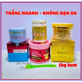 Combo kem body trắng da Bạch Ngọc Liên Livy kết hợp body serum Alpha3 Arbutin trắng cấp tốc cho da đen chai lì 1kg kem