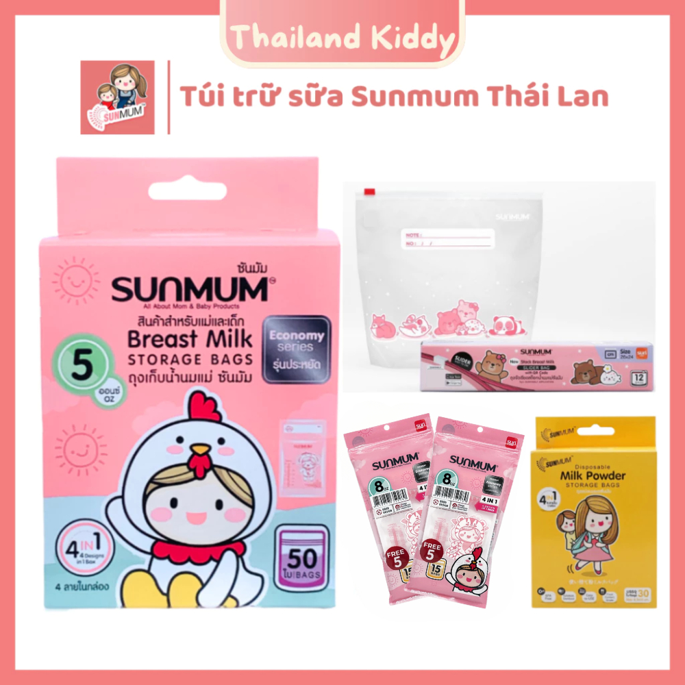 Túi trữ sữa Sunmum Thái Lan 150ml 100ml 250ml 3 khóa zip chắc chắn, BPA FREE