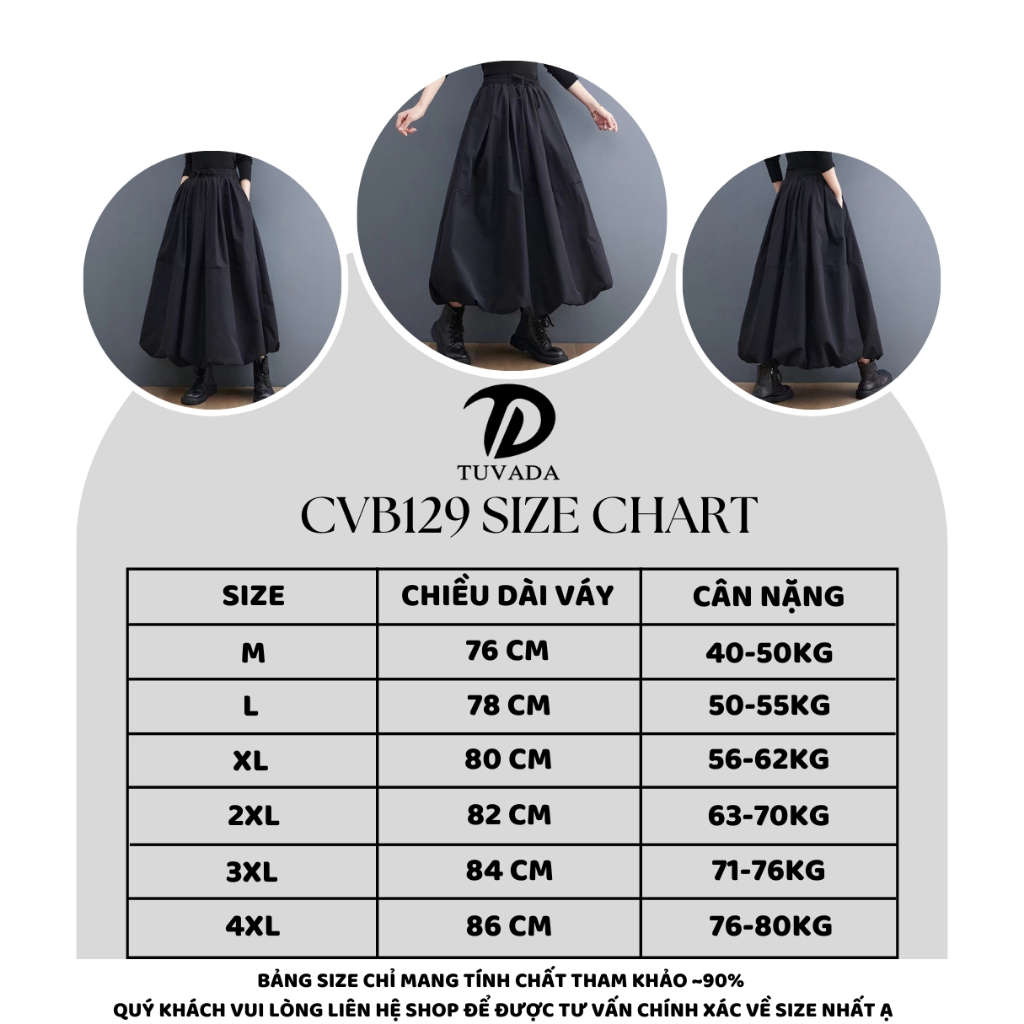 Chân váy dài dáng phồng có bigsize Tuvada, chân vây đen dáng bí bồng bềnh xòe - CVB129 | BigBuy360 - bigbuy360.vn