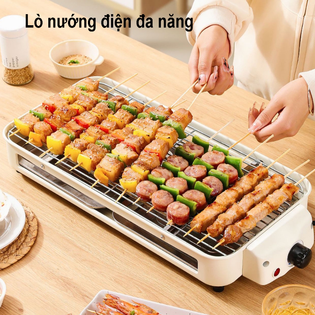 Bếp nướng đa năng có vỉ nướng kèm chảo, bếp nướng du lịch 1500w, lò nướng gia đình, chảo nướng điện đa năng