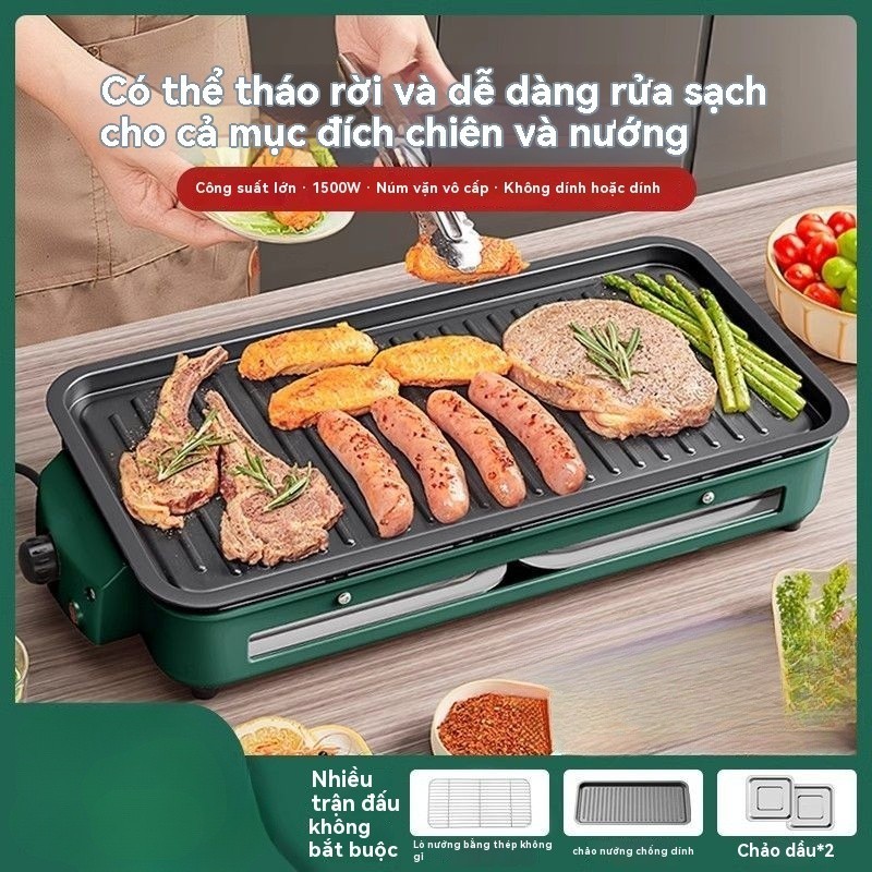 Lò Nướng Điện Đa Năng - Bếp Nướng Điện Kèm Vỉ, Chảo, Công suất lớn 1500w - Bếp Nướng Chống Dính