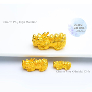 Tỳ Hưu Ba Nén Vàng - Hợp Kim Mạ Điện Loại Đẹp - 5 Size - Charm Phụ Kiện Xâu, Phối Vòng, Chuỗi Hạt Gỗ Phong Thủy May Mắn