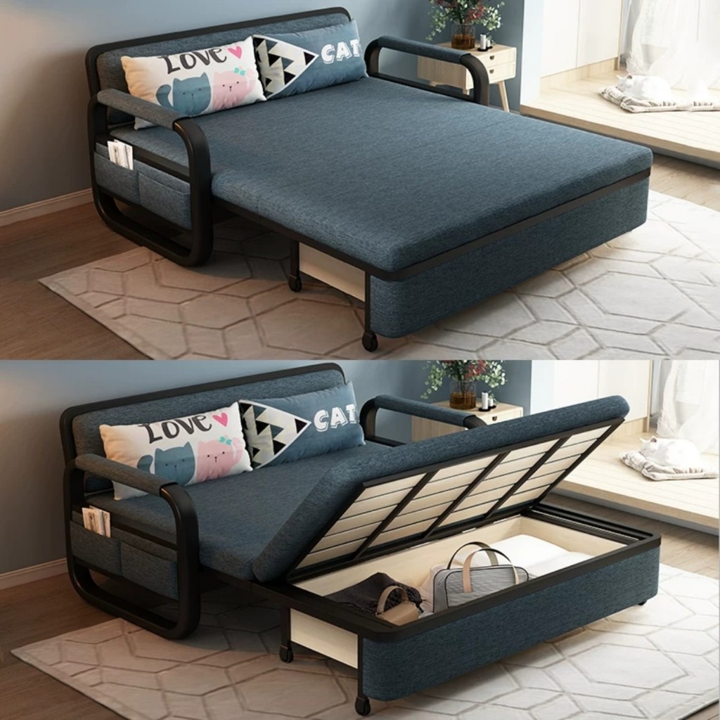 Giường sofa gấp gọn , giường sofa gấp gọn thông minh , sofa giường khung sơn tĩnh điện có hộc chứa đ