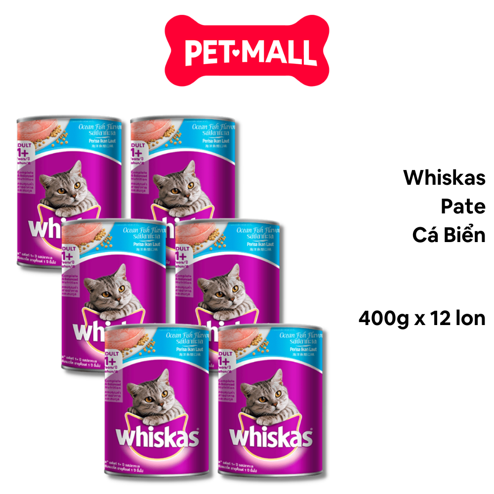 Combo Pate WHISKAS Ocean Fish Flavour 400g - 12 lon - Vị Cá biển Petmall