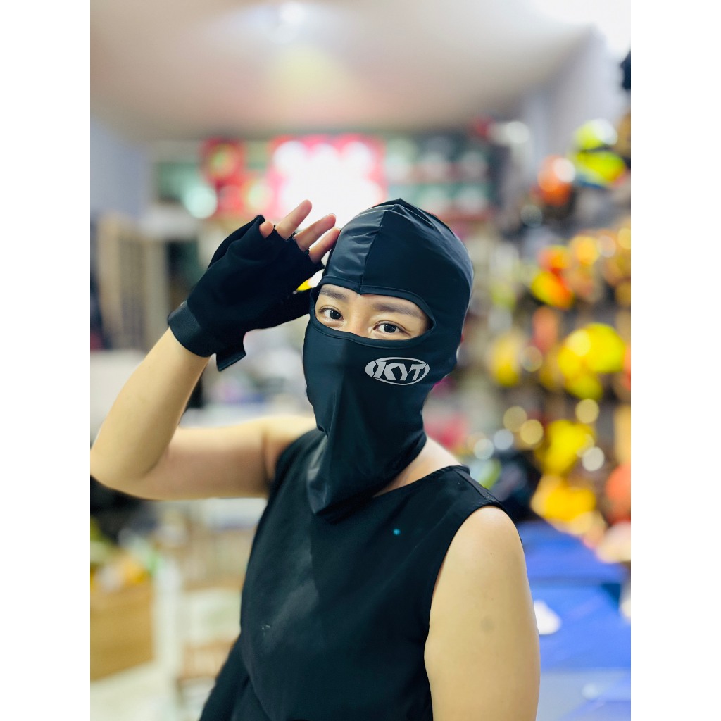 Khăn trùm đầu KYT màu đen-Khăn ninja vải thun co giản tốt dùng để đội mũ bảo hiểm đi chơi,đi phượt