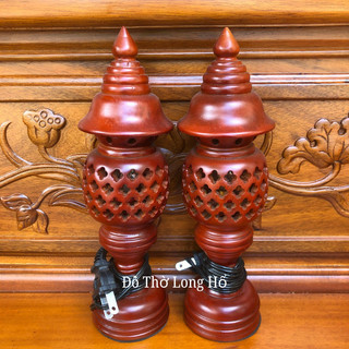 Cặp đèn thờ gỗ xà cừ cao 23cm, 36cm, 41cm, 48cm