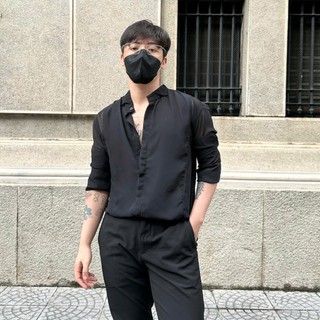 Áo Sơ Mi Nam Lụa Trơn Cổ Bẻ Tam Giác 3 Màu, Áo Sơ Mi Nam Lụa PINGUYEN 008
